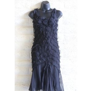 Max Studio | 100% silk rose ruffle black dress NWT